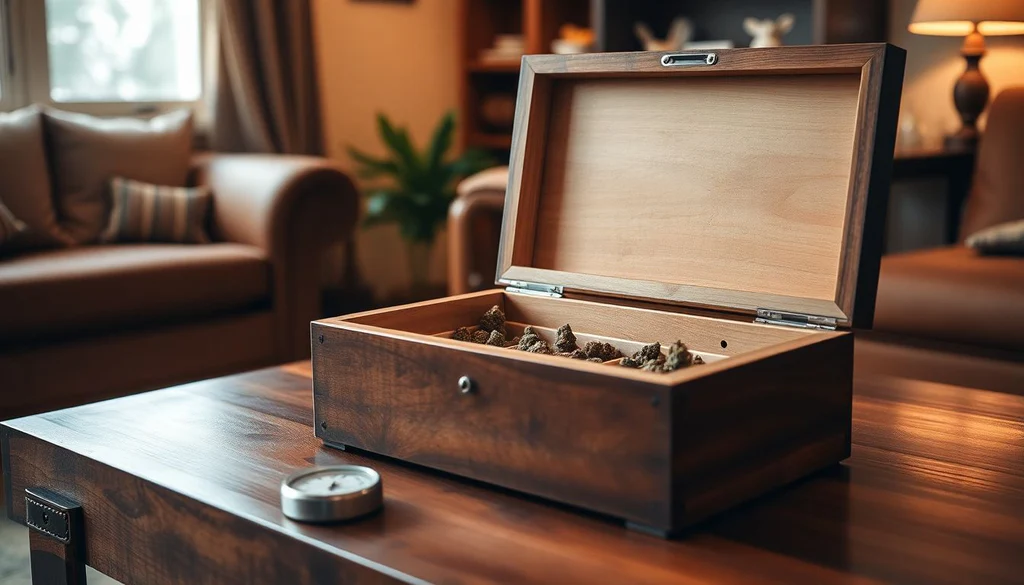 Image of a wooden cannabis humidor