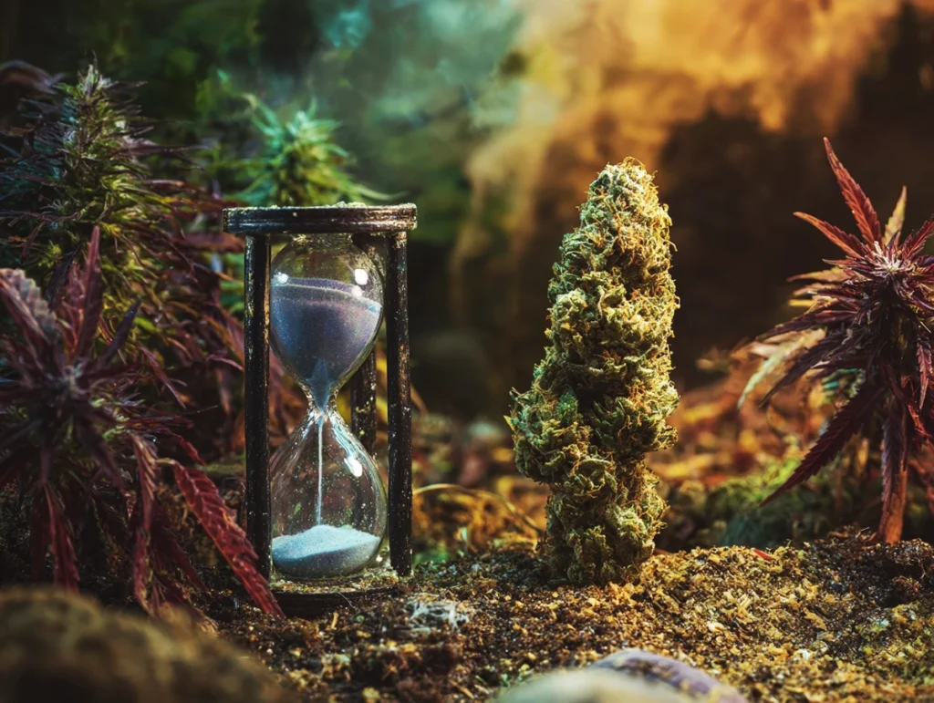 Cannabis with a timer in a natural setting